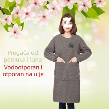 Pamučna pregača srednje duljine za kuhinju i domaće kuhanje, modna radna pregača, otporna na mrlje, vodootporna i otporna na ulje