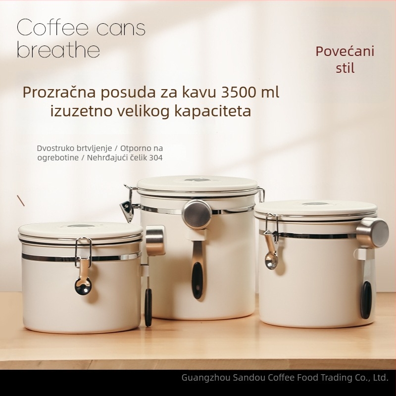 Posuda od 304 nehrđajućeg čelika za kuhinju, hermetički zatvarač, posuda za očuvanje svježine, posuda za zrna kave, 3L–3.5L