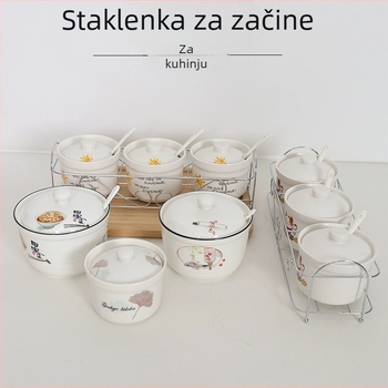 Keramična posuda za začine s poklopcem i žličkom, kuhinjska posuda za so na stalku, za kućnu upotrebu