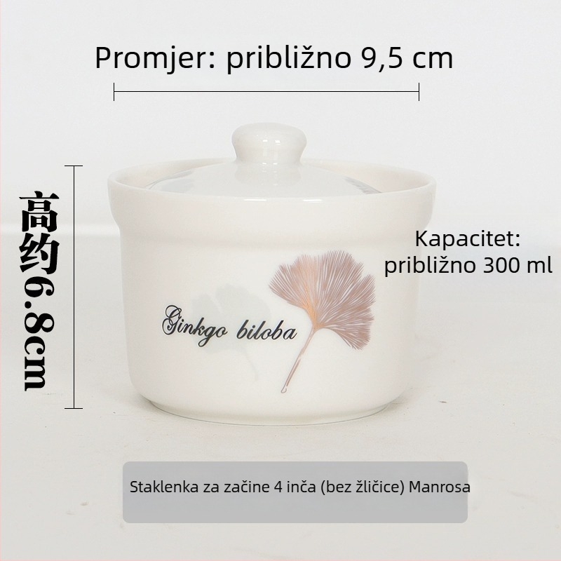 Keramična posuda za začine s poklopcem i žličkom, kuhinjska posuda za so na stalku, za kućnu upotrebu