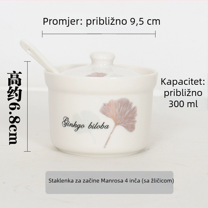 Keramična posuda za začine s poklopcem i žličkom, kuhinjska posuda za so na stalku, za kućnu upotrebu