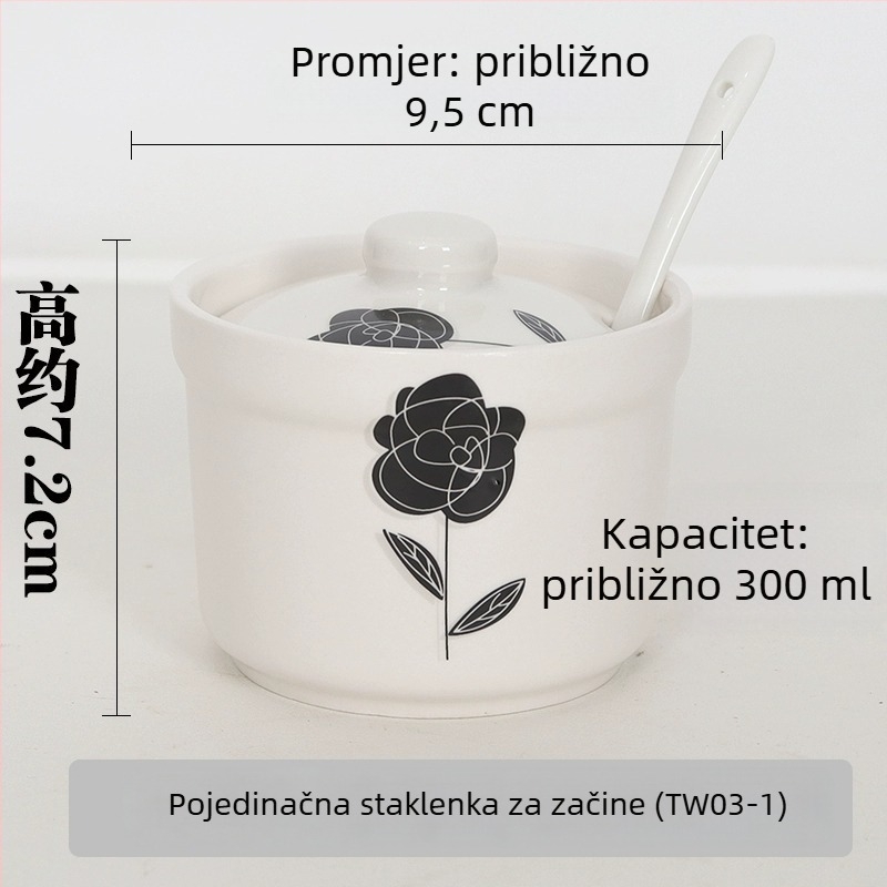 Keramična posuda za začine s poklopcem i žličkom, kuhinjska posuda za so na stalku, za kućnu upotrebu