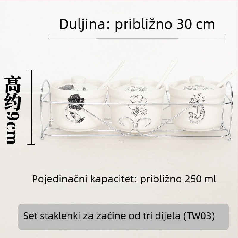 Keramična posuda za začine s poklopcem i žličkom, kuhinjska posuda za so na stalku, za kućnu upotrebu