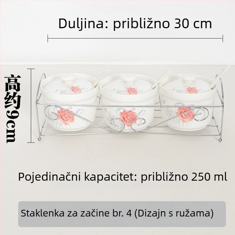 Keramična posuda za začine s poklopcem i žličkom, kuhinjska posuda za so na stalku, za kućnu upotrebu