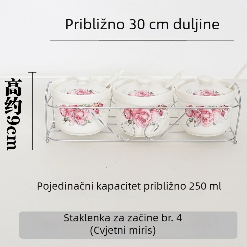 Keramična posuda za začine s poklopcem i žličkom, kuhinjska posuda za so na stalku, za kućnu upotrebu