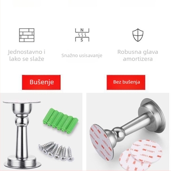 Magnetični držač vrata od 304 nehrđajućeg čelika, bez bušenja, snažan magnet, tih protiv sudara, za montažu na zid i na pod, gornji hardver za vrata