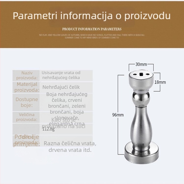 Magnetični držač vrata od 304 nehrđajućeg čelika, bez bušenja, snažan magnet, tih protiv sudara, za montažu na zid i na pod, gornji hardver za vrata