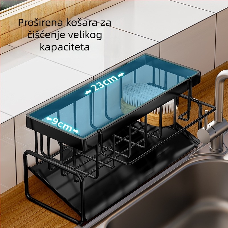 Moderna minimalistička kuhinjska polica od karbonskog čelika za odvod, skladištenje krpa, spužvi i deterdženta