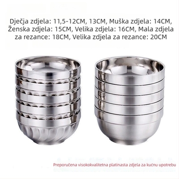 Dječja zdjela od nehrđajućeg čelika, dvostruko izolirana, otporna na opekline, za rižu, juhu i rezance
