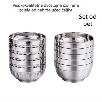 Dječja zdjela od nehrđajućeg čelika, dvostruko izolirana, otporna na opekline, za rižu, juhu i rezance