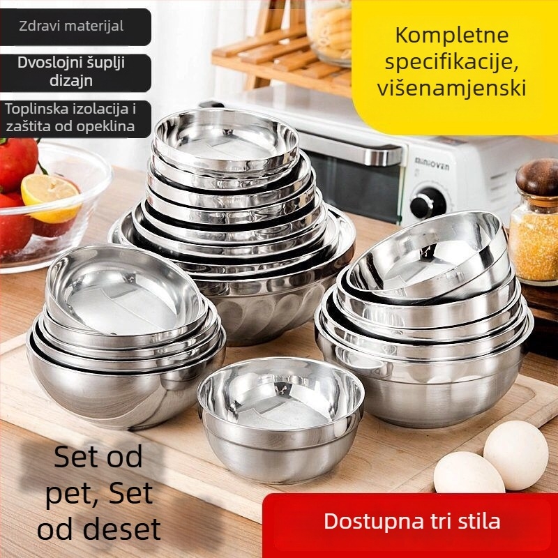 Dječja zdjela od nehrđajućeg čelika, dvostruko izolirana, otporna na opekline, za rižu, juhu i rezance
