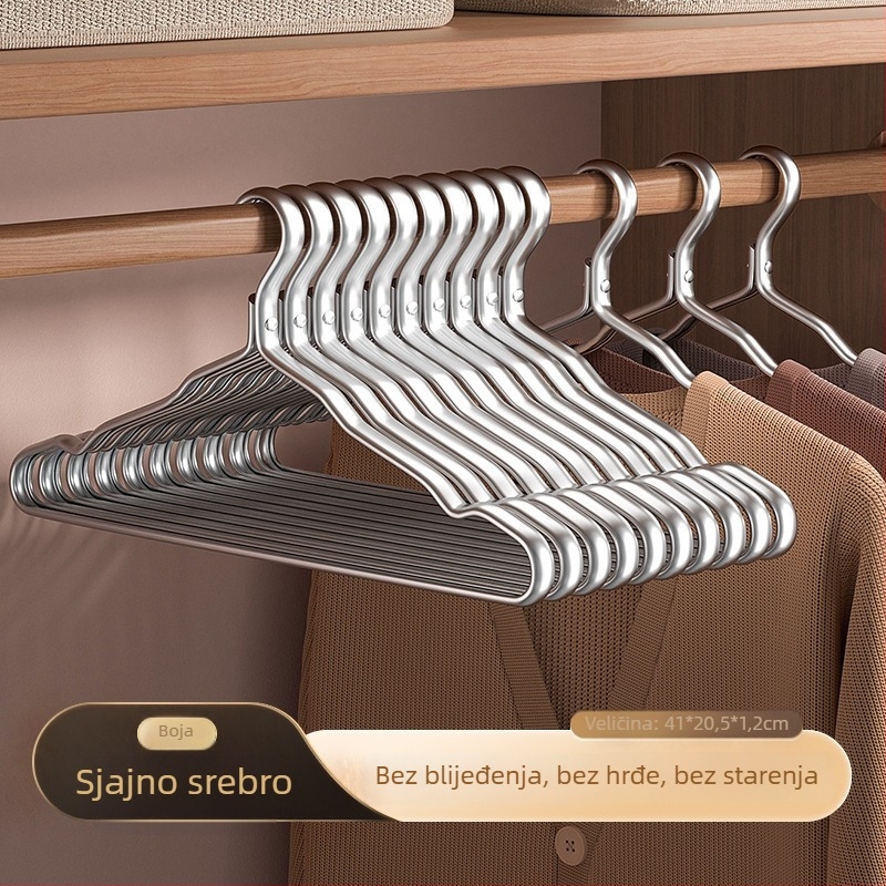Vješalica za odjeću od kosmičkog aluminija za kućnu upotrebu, bez tragova, zaštita ramena, lagana luksuzna vješalica od nehrđajućeg čelika uz odgovarajuće sušilo