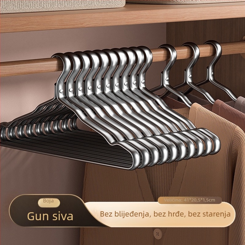 Vješalica za odjeću od kosmičkog aluminija za kućnu upotrebu, bez tragova, zaštita ramena, lagana luksuzna vješalica od nehrđajućeg čelika uz odgovarajuće sušilo