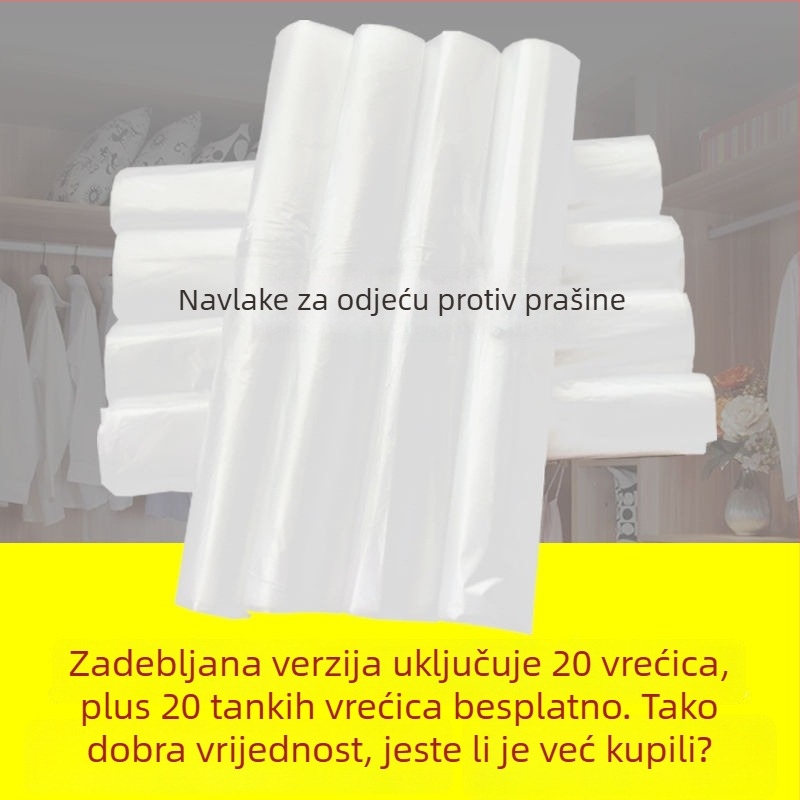 Prozirni zaštitnik od prašine za odjeću, vrećica za vješanje odjeće, jednokratni zaštitni omotač za kapute i odijela, za kućnu upotrebu