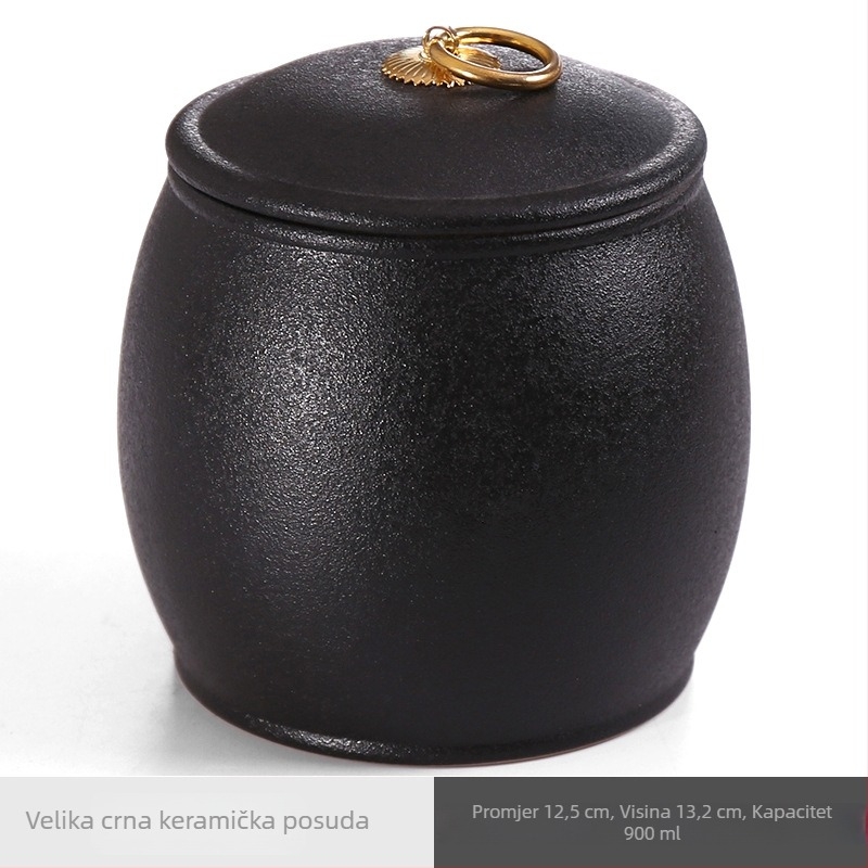 Crna keramička posuda za čaj sa zatvaračem, Pu'er čaj, ručna izrada, velika kapaciteta