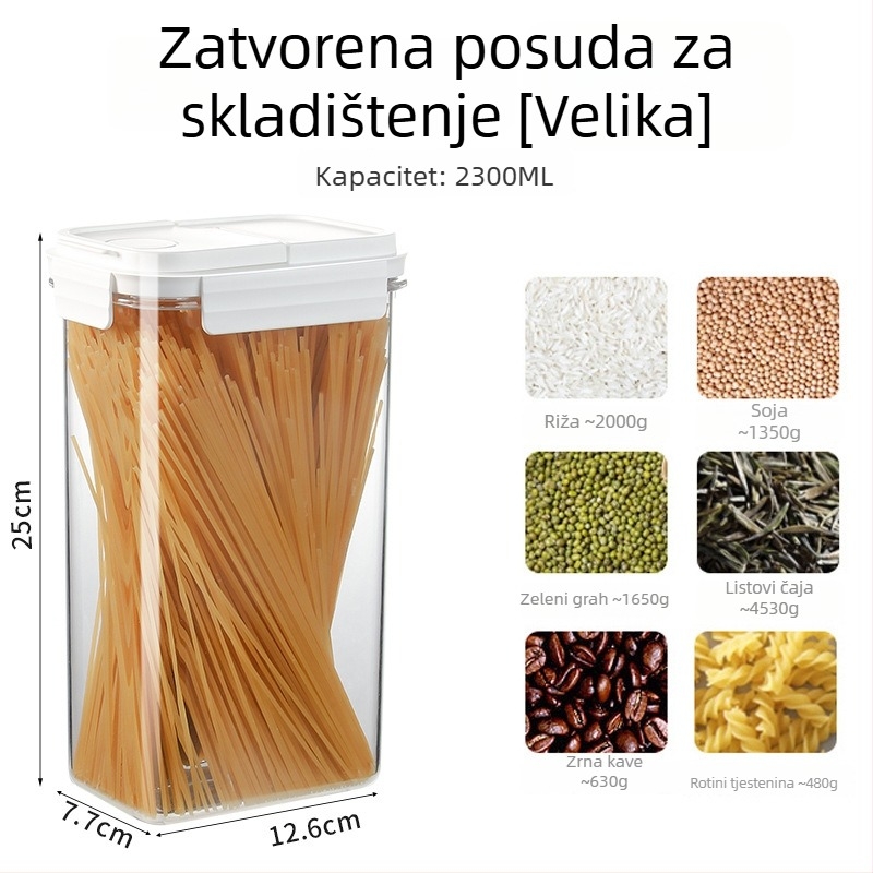 Prozirna plastična posuda za skladištenje žitarica i grickalica, otporna na vlagu, s hermetičkim zatvaranjem, 1–2 L