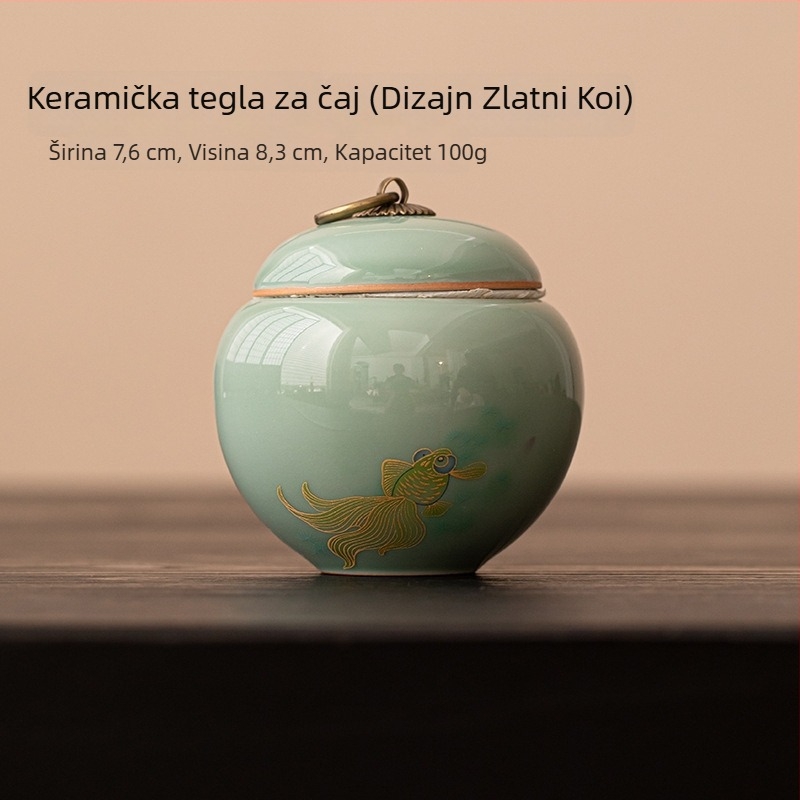 Čajna posuda s celadonskom glazurom, mala veličina, koi dizajn, prijenosna za zeleni i crni čaj