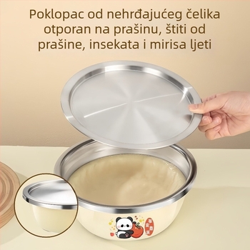 Posuda od nehrđajućeg čelika s poklopcem – duboka i čvrsta kuhinjska zdjela za miješenje tijesta, pranje, juhe i ocjeđivanje ulja.