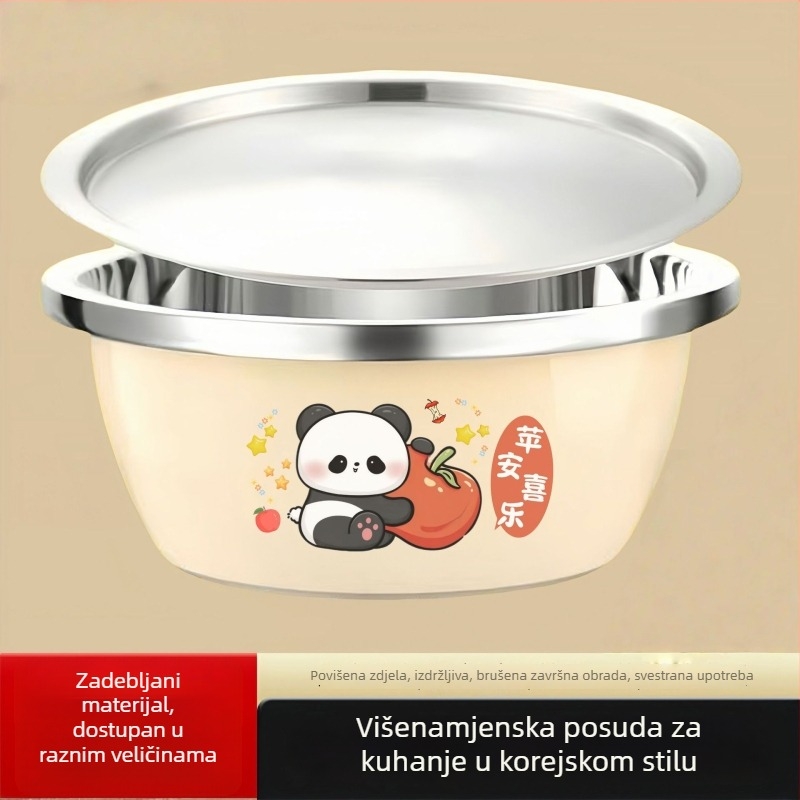 Posuda od nehrđajućeg čelika s poklopcem – duboka i čvrsta kuhinjska zdjela za miješenje tijesta, pranje, juhe i ocjeđivanje ulja.