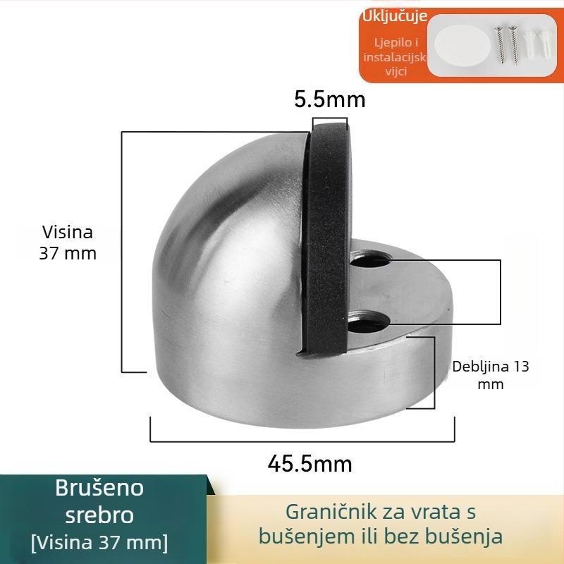 Nehrđajući čelični vrata stopper, bez bušenja, s podignutim gumanim vrhom, podnošenje na pod, zaštita od udara za staklene površine