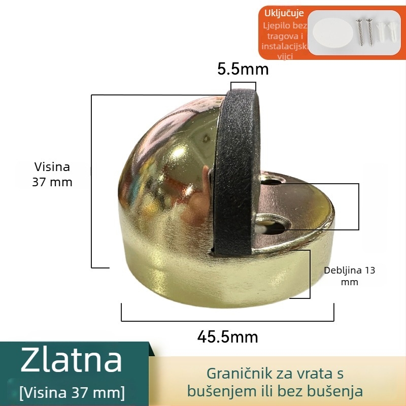 Nehrđajući čelični vrata stopper, bez bušenja, s podignutim gumanim vrhom, podnošenje na pod, zaštita od udara za staklene površine