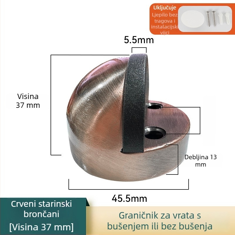 Nehrđajući čelični vrata stopper, bez bušenja, s podignutim gumanim vrhom, podnošenje na pod, zaštita od udara za staklene površine