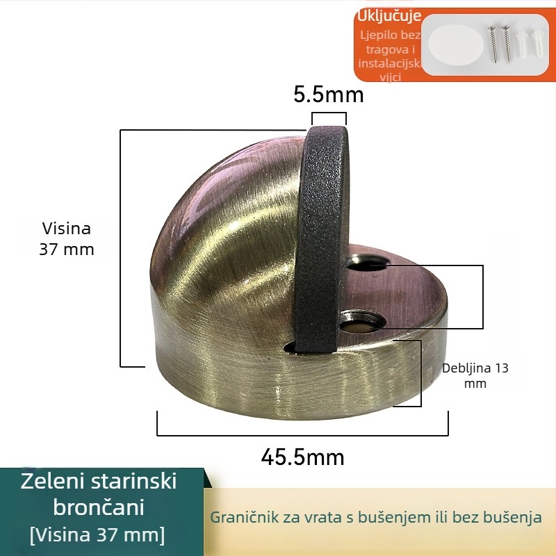 Nehrđajući čelični vrata stopper, bez bušenja, s podignutim gumanim vrhom, podnošenje na pod, zaštita od udara za staklene površine