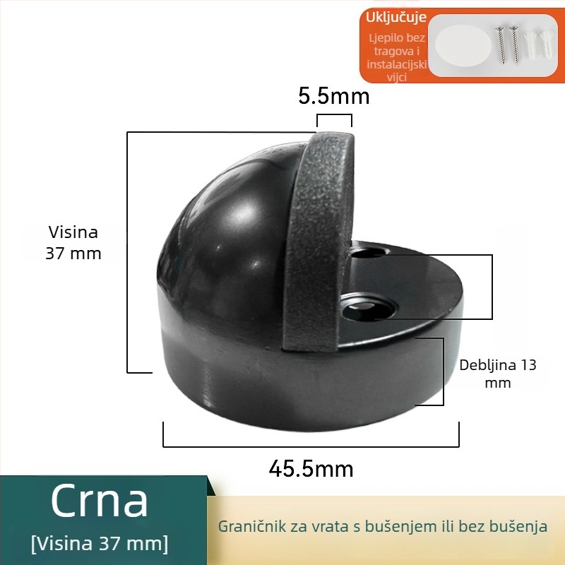 Nehrđajući čelični vrata stopper, bez bušenja, s podignutim gumanim vrhom, podnošenje na pod, zaštita od udara za staklene površine