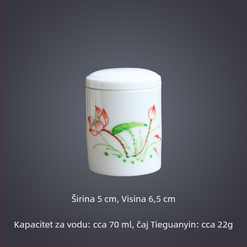 Dehua bijela porcelanska glazirana posuda za čaj s motivom lotosa, zatvorena, kompaktna mini veličina za skladištenje čaja