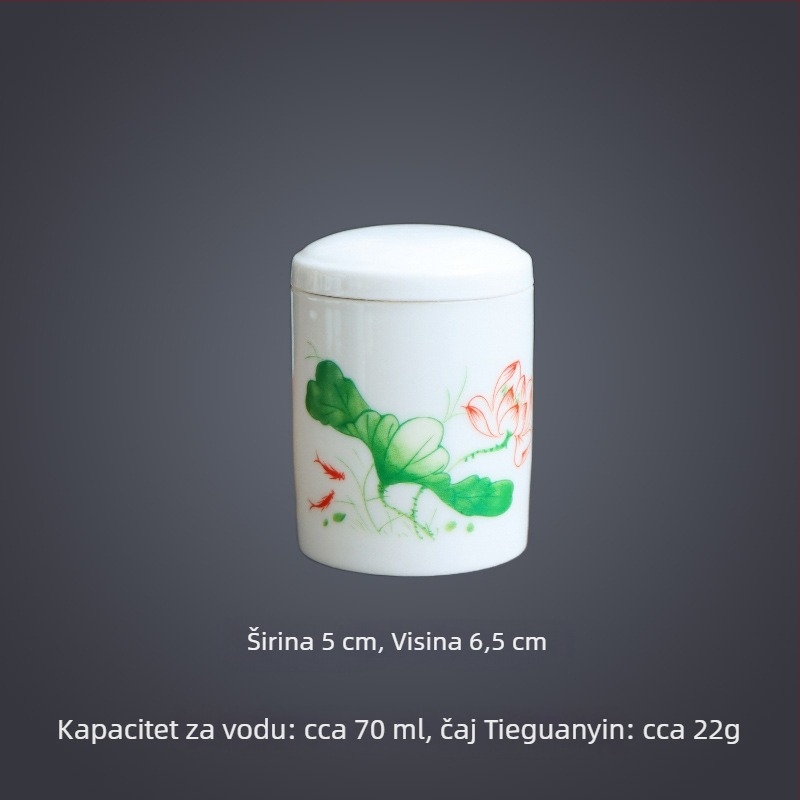 Dehua bijela porcelanska glazirana posuda za čaj s motivom lotosa, zatvorena, kompaktna mini veličina za skladištenje čaja