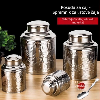 Kutija za čaj od nehrđajućeg čelika, velika metalna kutija za čaj, kućna upotreba, prenosna hermetički zatvorena posuda za čaj
