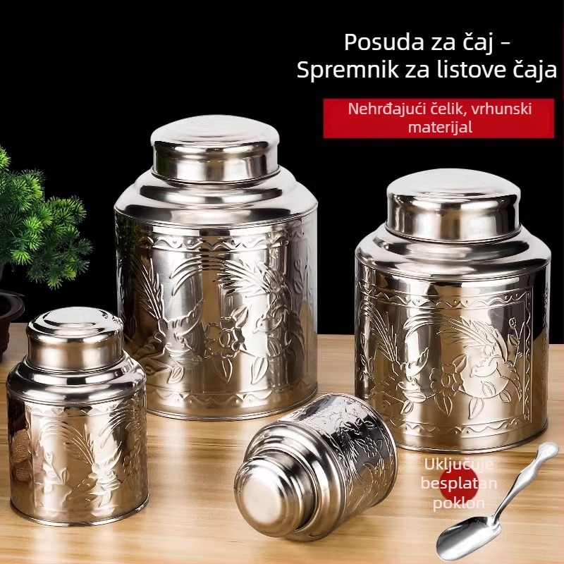 Kutija za čaj od nehrđajućeg čelika, velika metalna kutija za čaj, kućna upotreba, prenosna hermetički zatvorena posuda za čaj