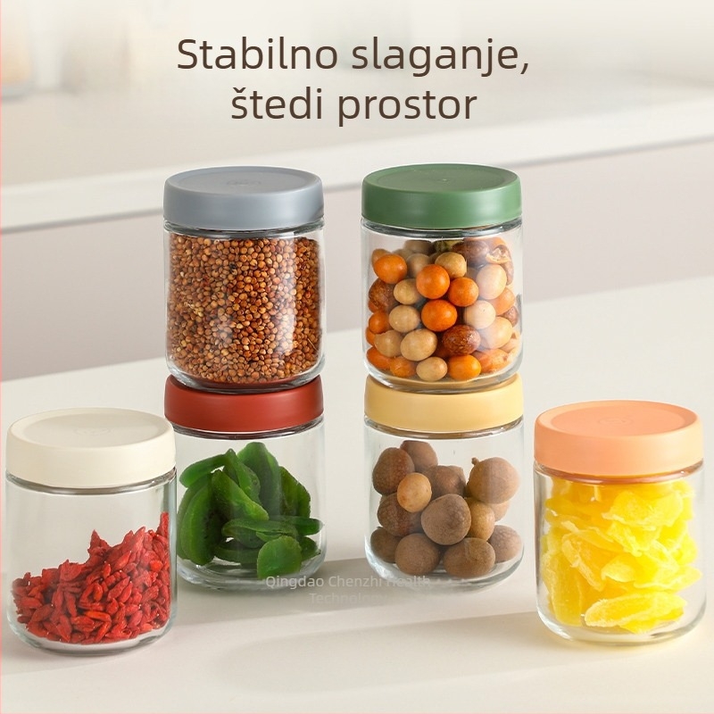 16 oz staklena posuda za zobene pahuljice, grickalice i suho voće — kuhinjski spremnik za pohranu, može se slagati
