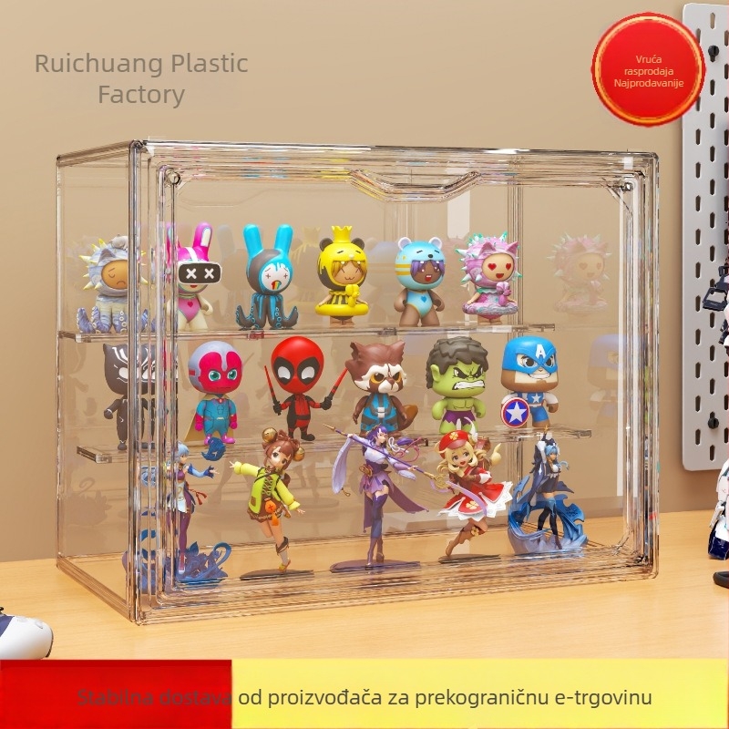 Magnetski stolni stalak za prikaz i skladištenje, prozirni akril, Bubble Mart figurice, prašini otporno, veliki kapacitet