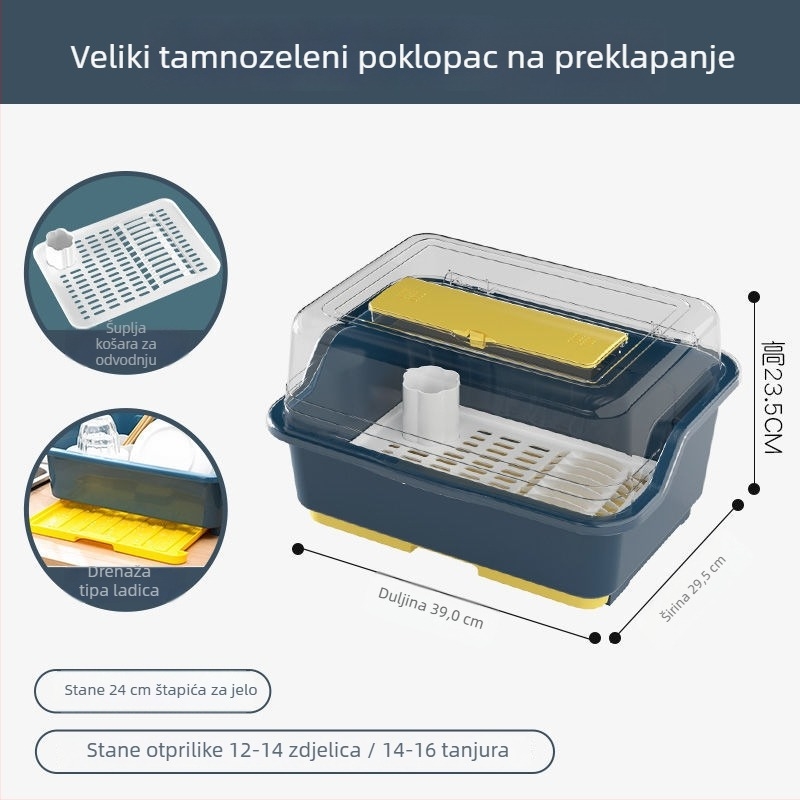 Prozirna plastična kutija za pohranu zdjela i pribora s poklopcem, kuhinjski odvodni stalak