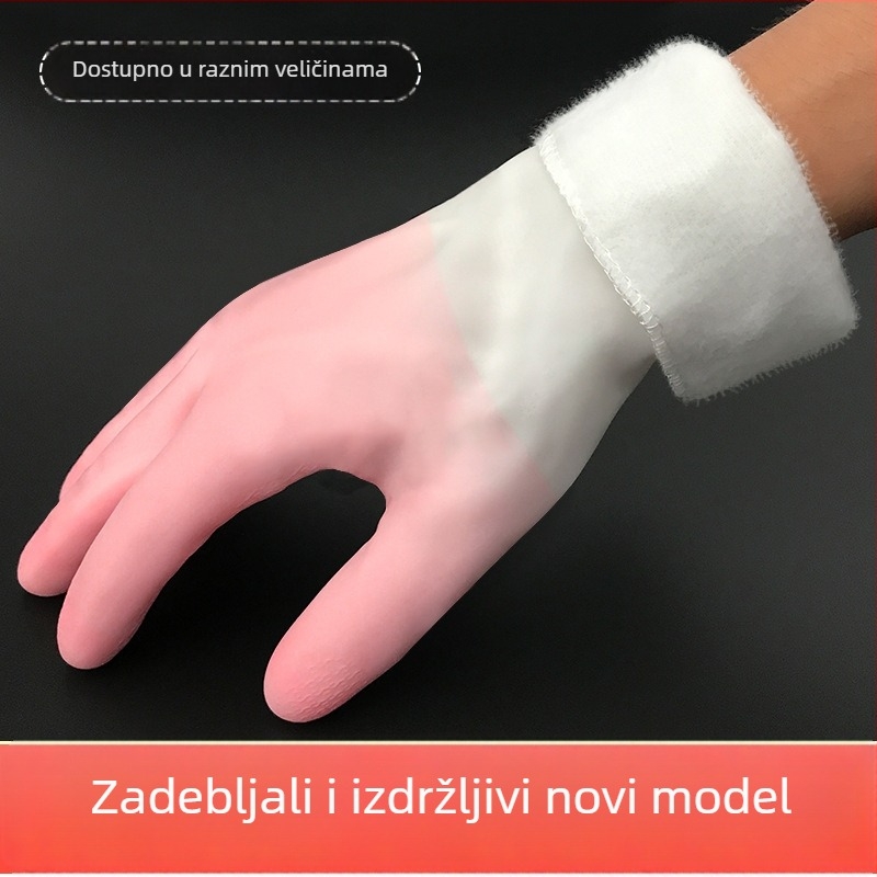 Zimske rukavice za pranje posuđa s plišanom podstavom, vodootporni latex, pojačane debljine, za žene, kuhinju i pranje.