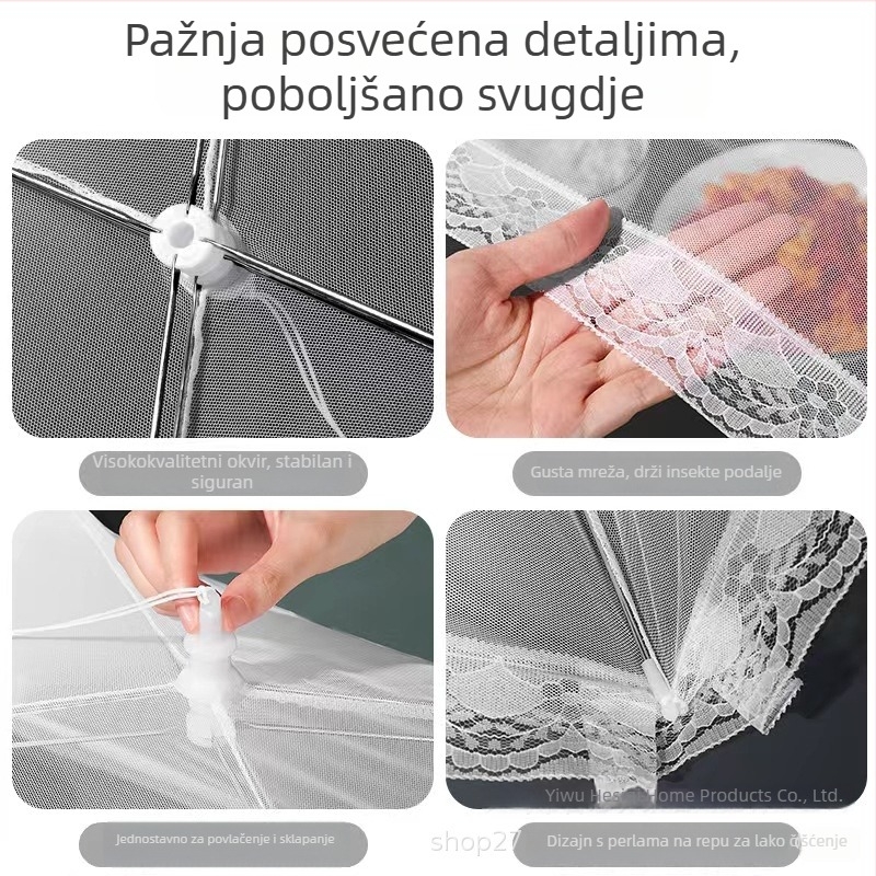 Sklopivi bijeli prozirni pokrov za hranu za stolom – zaštita od prašine i insekata