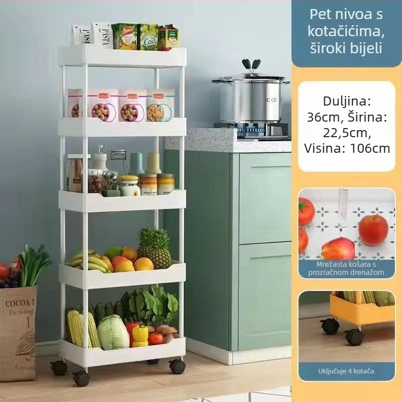 Uski kuhinjski regał za skladištenje, samostojeći, višeslojni, za uske prostore kupaonice, mobilni kolica za pohranu
