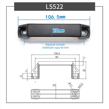 LS522 Debljina aluminijske legure crna najlonska ručka za industrijsku opremu, plastična kvadratna ručka za vrata ormarića