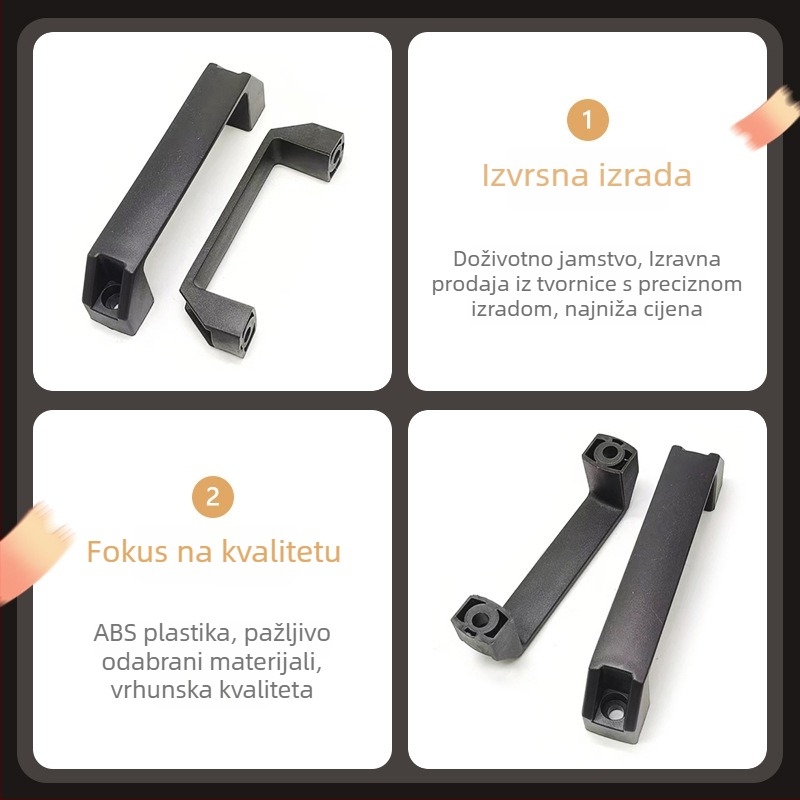 LS522 Debljina aluminijske legure crna najlonska ručka za industrijsku opremu, plastična kvadratna ručka za vrata ormarića