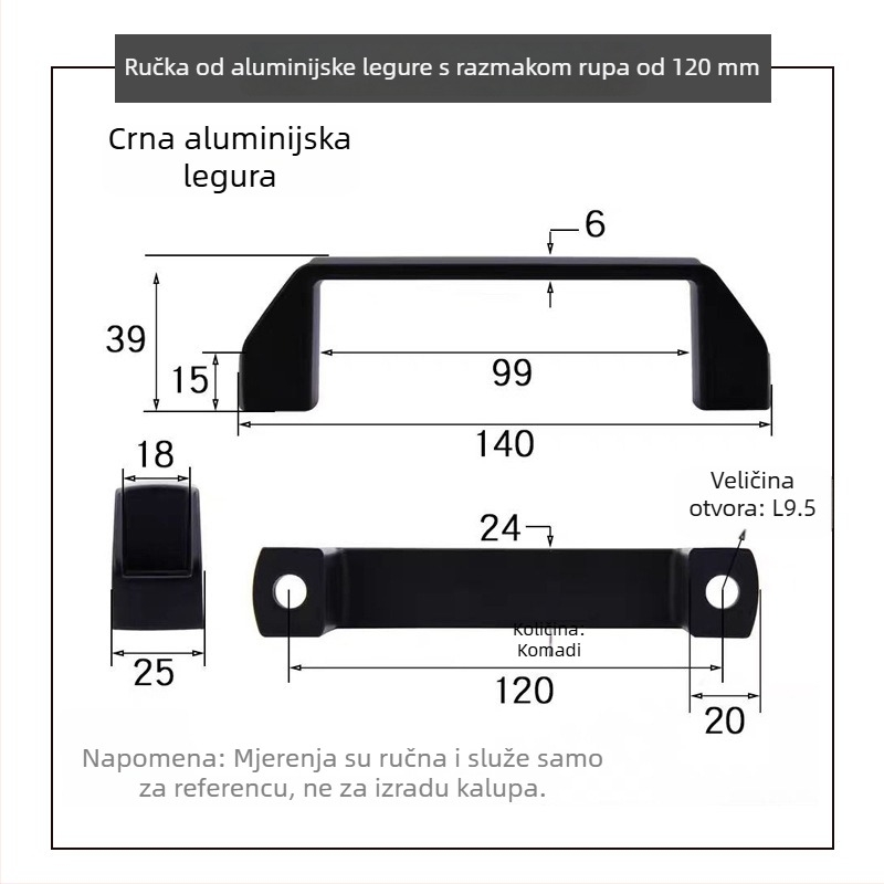 LS522 Debljina aluminijske legure crna najlonska ručka za industrijsku opremu, plastična kvadratna ručka za vrata ormarića