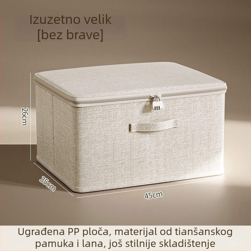 Sklopiva kutija za odlaganje odjeće s poklopcem i zaključavanjem, od pamuka i lana Tianšanskog, višenamjenska kutija za organiziranje s velikim kapacitetom