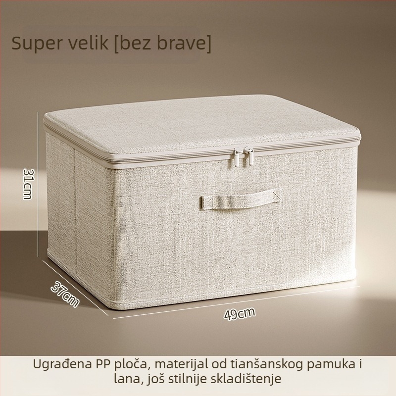 Sklopiva kutija za odlaganje odjeće s poklopcem i zaključavanjem, od pamuka i lana Tianšanskog, višenamjenska kutija za organiziranje s velikim kapacitetom