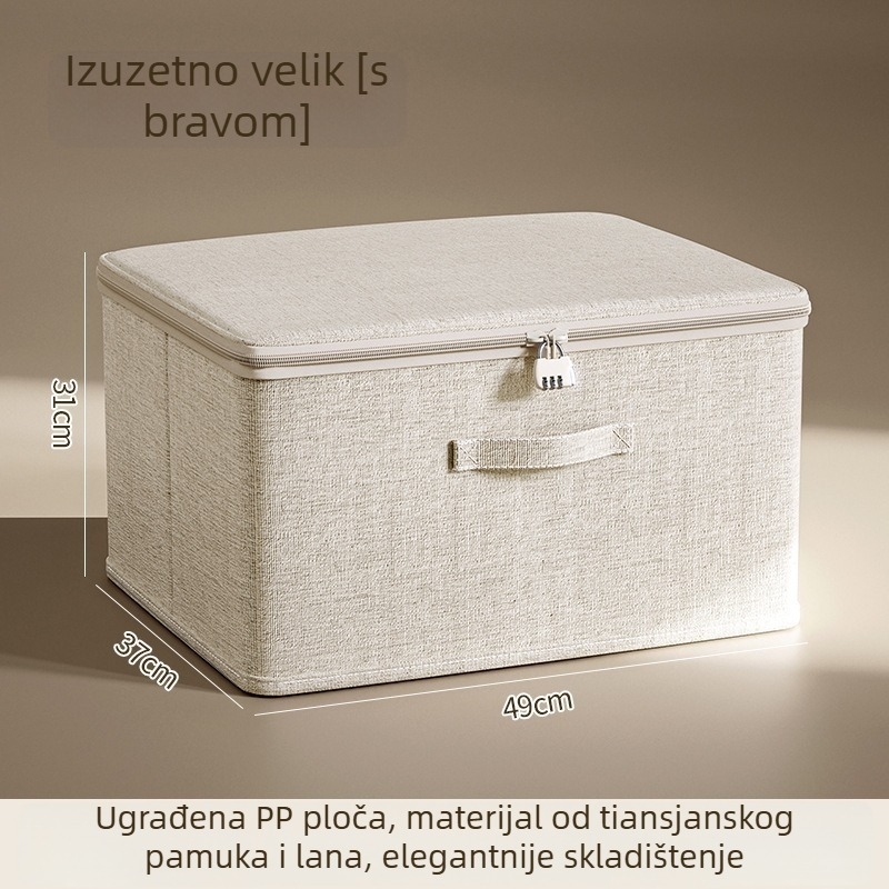 Sklopiva kutija za odlaganje odjeće s poklopcem i zaključavanjem, od pamuka i lana Tianšanskog, višenamjenska kutija za organiziranje s velikim kapacitetom
