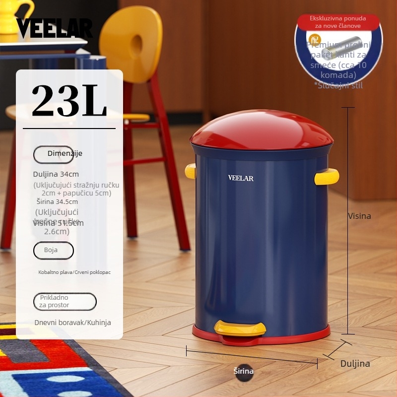 Veelar kanta za dnevni boravak od nehrđajućeg čelika s pedalom i poklopcem, Dopamin stil, cilindričnog oblika, 12 L, model 2025