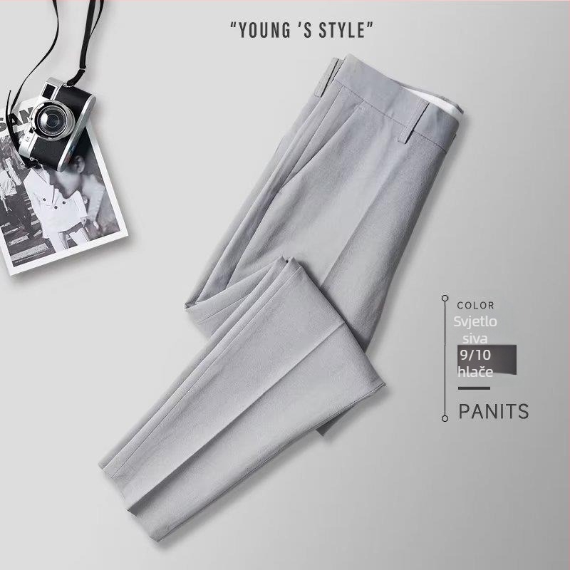 Muške hlače slim-fit, dužine 9/10, poslovne, bez glačanja, ljetne elegantne hlače