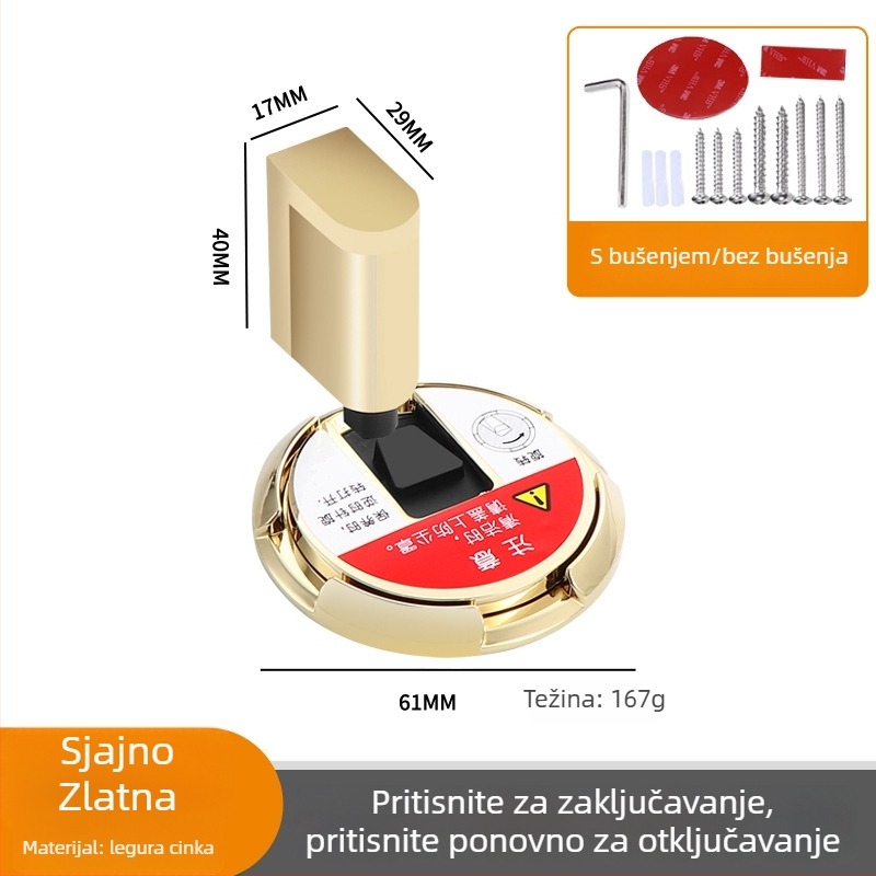 Vratni stopper s podnim usisavanjem, bez bušenja, otporan na udarce, mehanički, skriven dizajn za kupaonicu