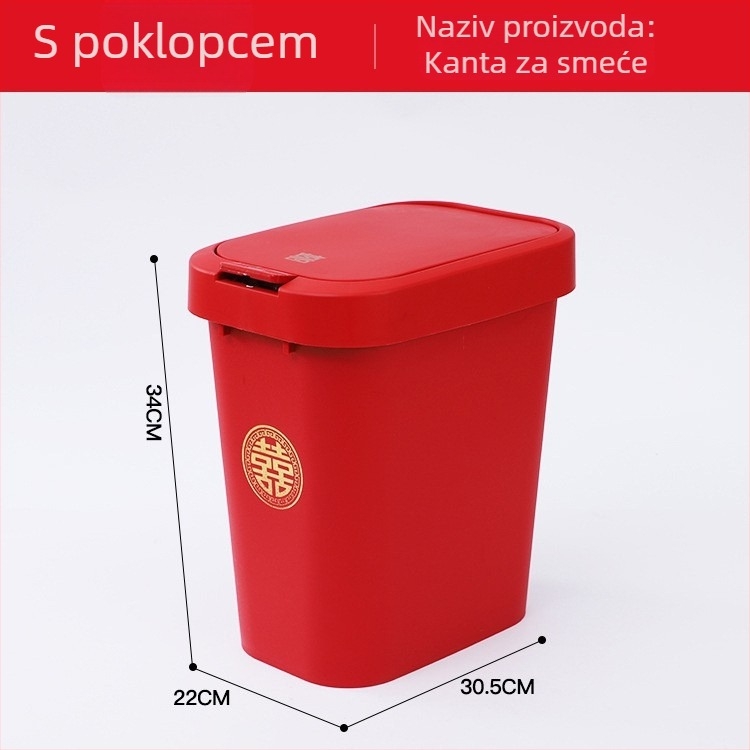 Crvena plastična kanta za otpad za kućanstvo, nevjestina oprema, dekor svadbenog prostora, velika zapremina