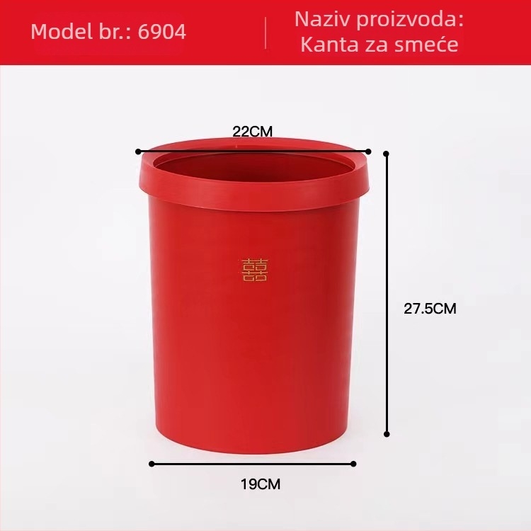 Crvena plastična kanta za otpad za kućanstvo, nevjestina oprema, dekor svadbenog prostora, velika zapremina