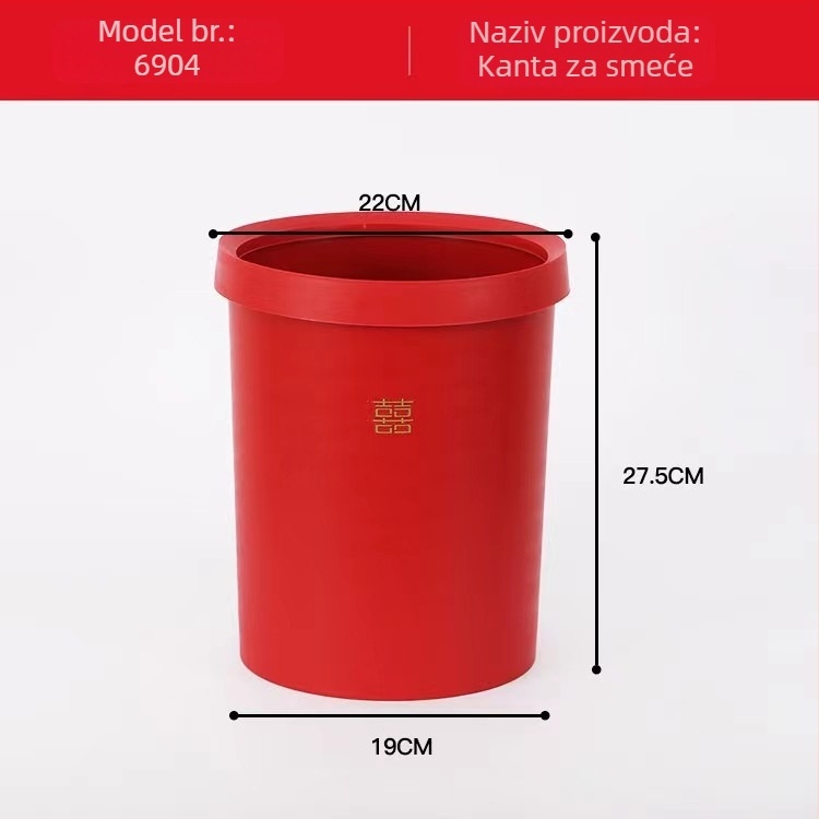 Crvena plastična kanta za otpad za kućanstvo, nevjestina oprema, dekor svadbenog prostora, velika zapremina